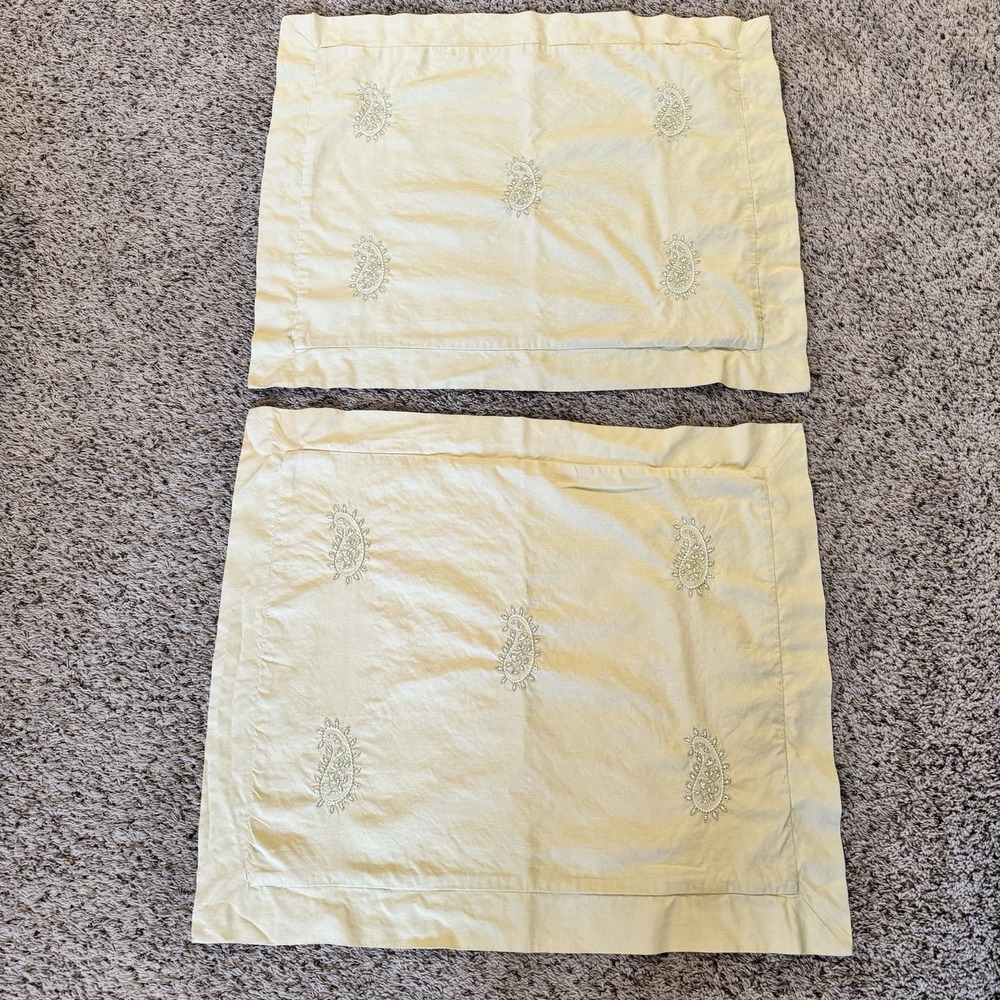 Pottery Barn Standard Pillow Shams Set Of 2 25x29 Creamy Yellow‎ Linen Paisley